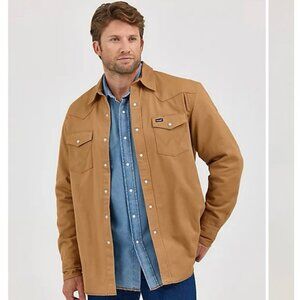Wrangler Long Sleeve Flannel Lined Work Shirt Brown Tan 100% Cotton Men’s XL